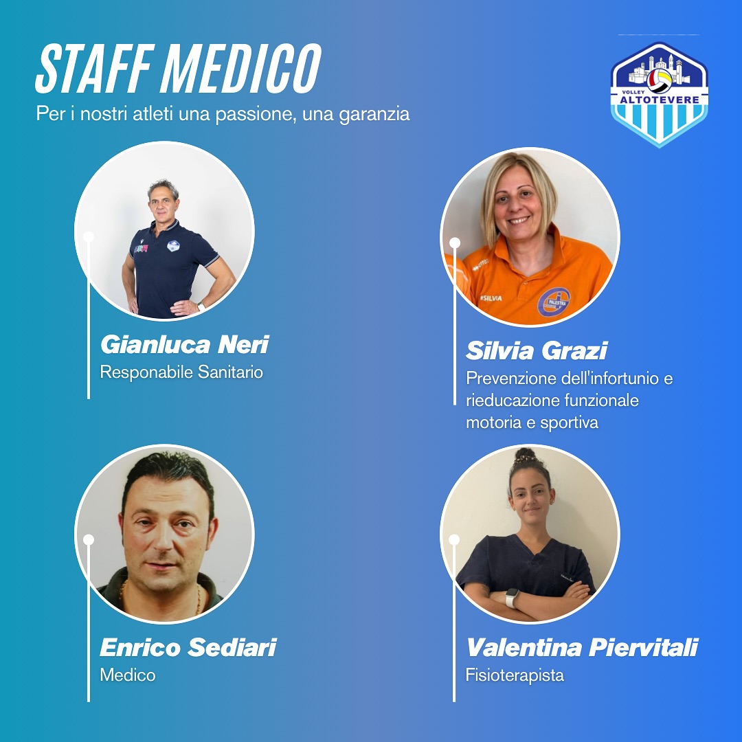 IL DOTTOR GIANLUCA NERI CONFERMATO NEL RUOLO DI RESPONSABILE SANITARIO DELLA ERMGROUP VOLLEY ALTOTEVERE E LA FISIOTERAPISTA VALENTINA PIERVITALI è IL NUOVO VOLTO ALL’INTERNO DELLO STAFF
